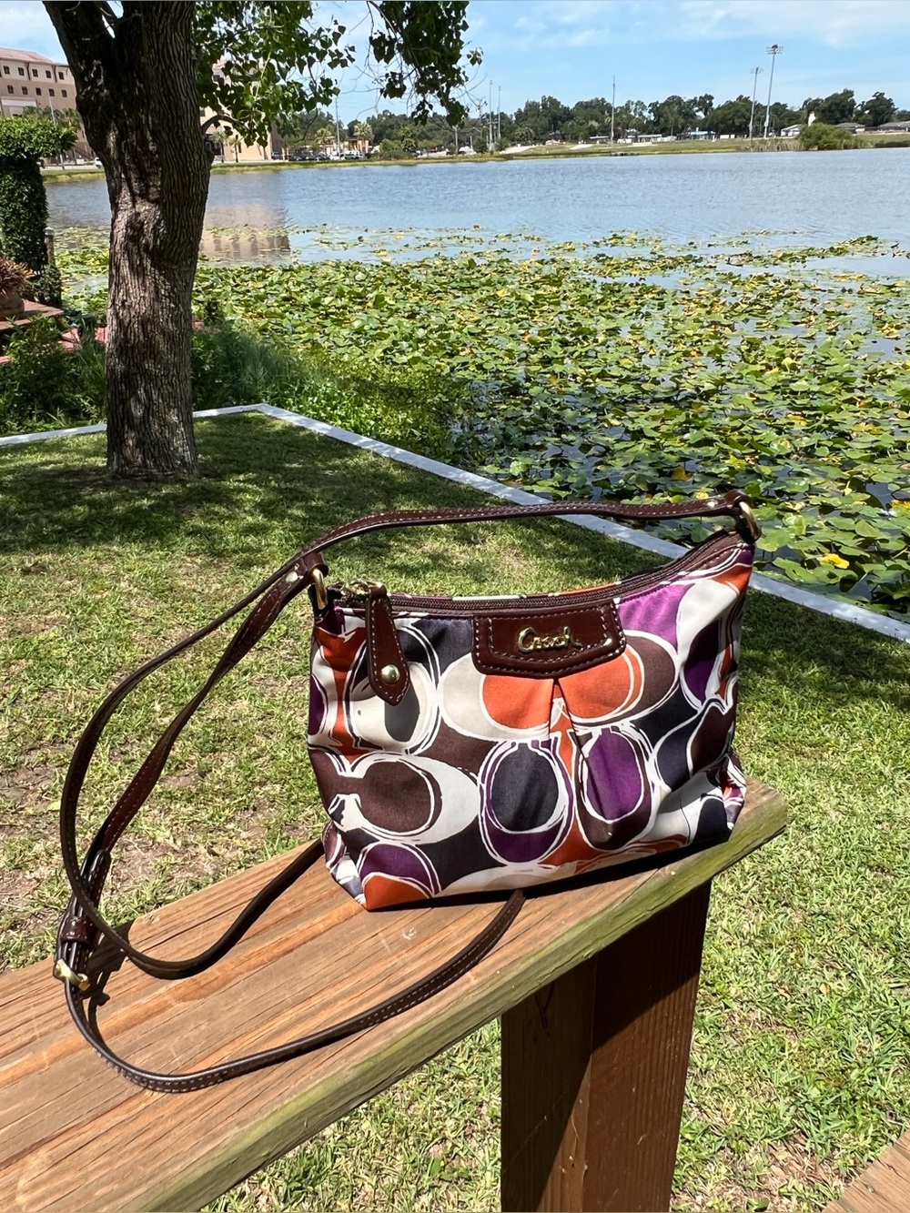 Coach Swingpack Ashley Scarf Signature Brown Leather Crossbody Shoulder Bag NEW - Picture 8 of 12